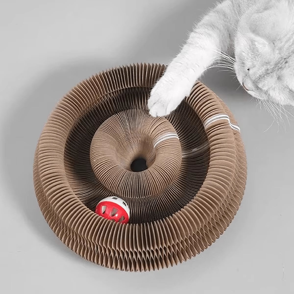 Foldable Cat Scratcher with Bell & Catnip - Multi-Level Cardboard Toy for Kittens, Durable Claw Sharpener
