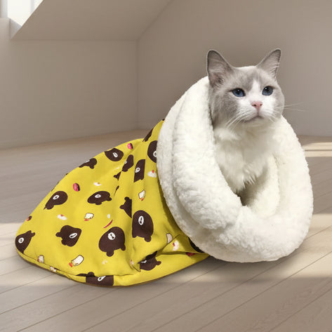 Soft Cuddly Cat Sleeping Bag Fluffy Feel Thickened Pet Pocket Quilt Bed Warm Nest for Kitten Puppy Comfortable Warmth