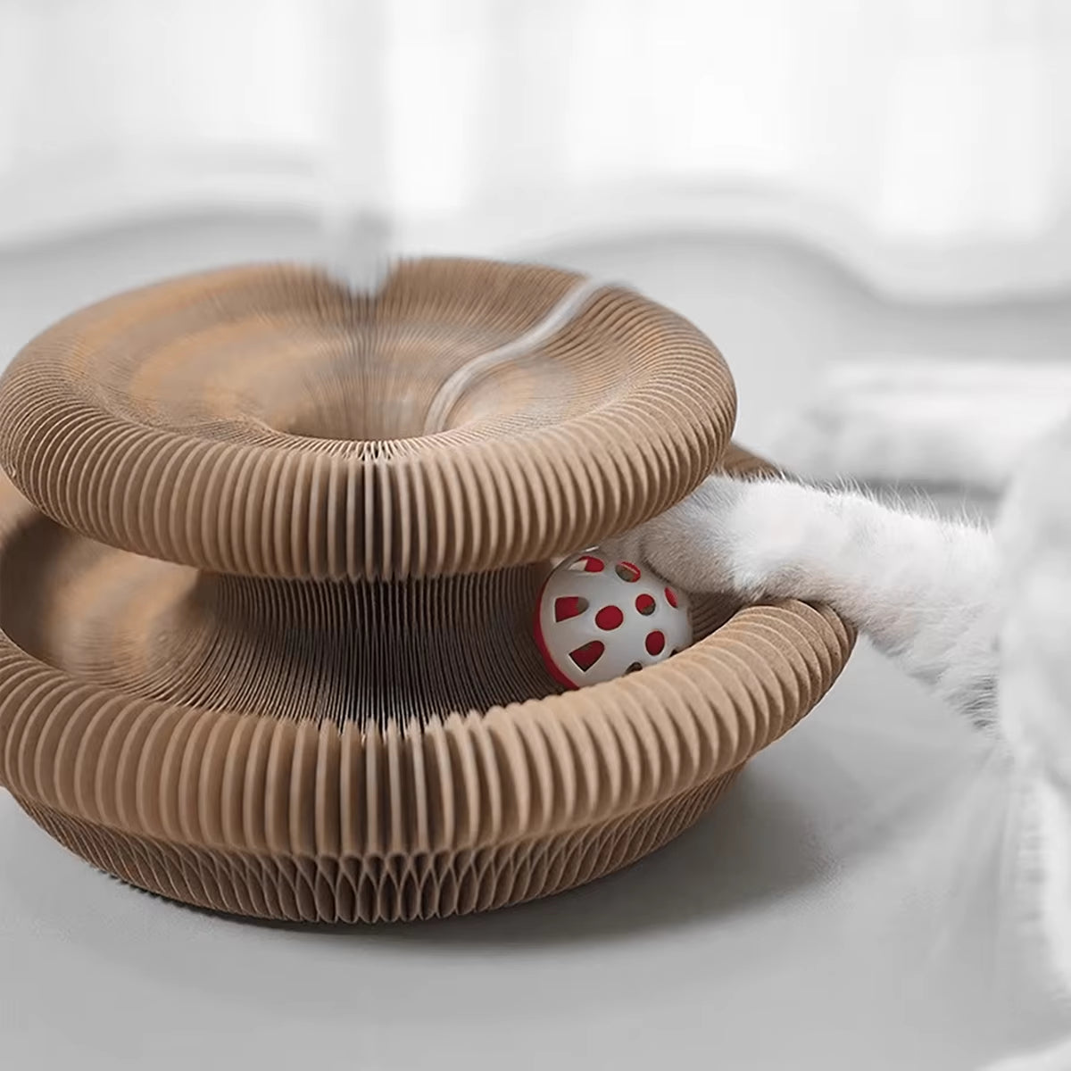Foldable Cat Scratcher with Bell &amp; Catnip - Multi-Level Cardboard Toy for Kittens, Durable Claw Sharpener