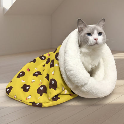 Soft Cuddly Cat Sleeping Bag Fluffy Feel Thickened Pet Pocket Quilt Bed Warm Nest for Kitten Puppy Comfortable Warmth