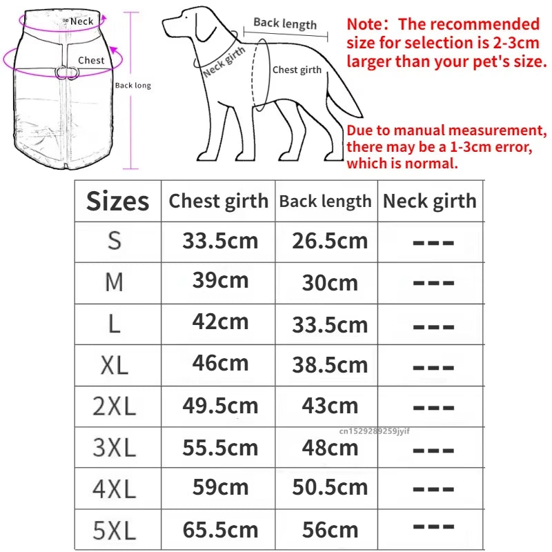 Waterproof Warm Dog Clothes Pet Coat Winter Vest Padded Zipper Jacket Dog Clothing for Small Medium Big Dogs Outfit