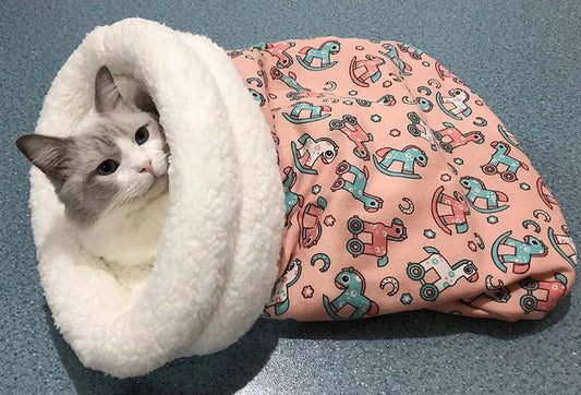 Soft Cuddly Cat Sleeping Bag Fluffy Feel Thickened Pet Pocket Quilt Bed Warm Nest for Kitten Puppy Comfortable Warmth